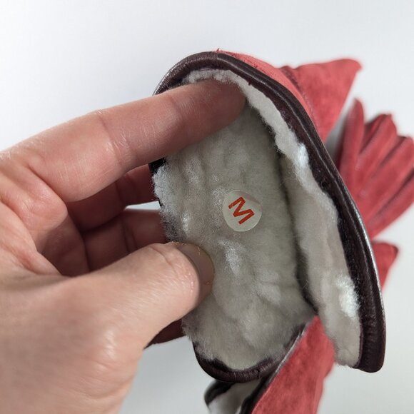 NEW Red Suede-like gloves by EATON ladies size M, white lining 100% Acrylic - Picture 11 of 11
